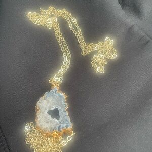 Gold and Blue Geode Pendant Necklace
